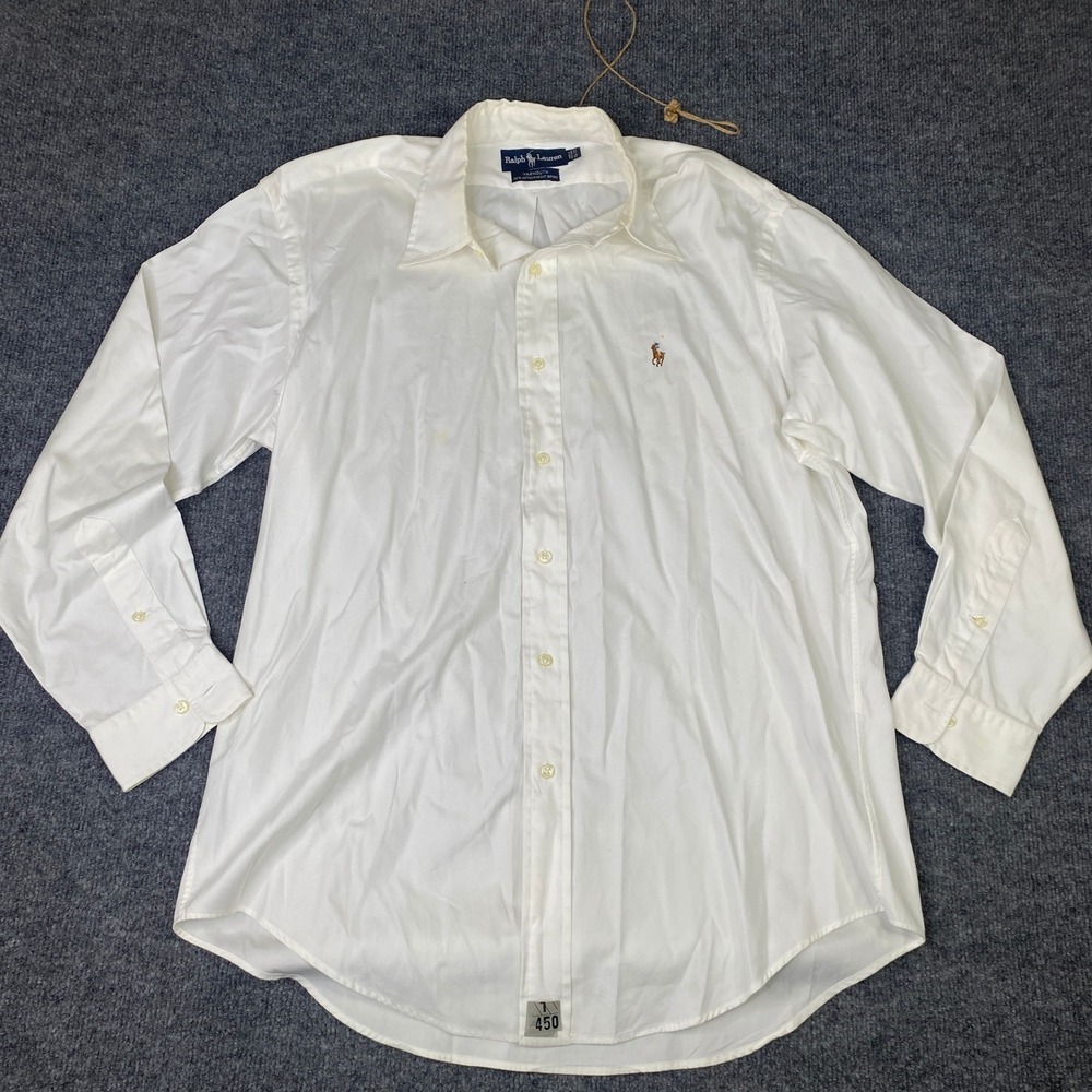 Vintage Ralph Lauren Yarmouth Mens 15.5 33 White Cotton Pinpoint OCBD Pony
